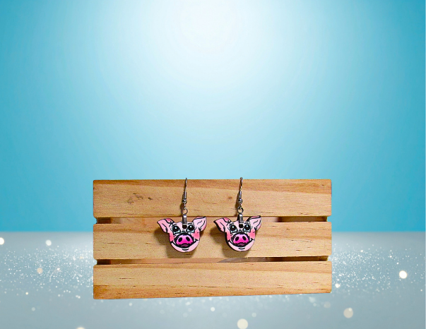 MDF-Pig Head Shaped Sublimated Earrings 1 inch