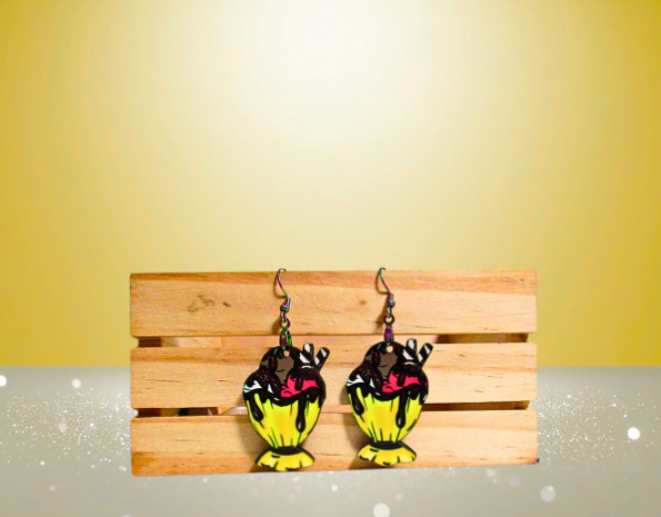 MDF-Ice Cream Sundae Shaped Sublimated Earrings 1.5 inch