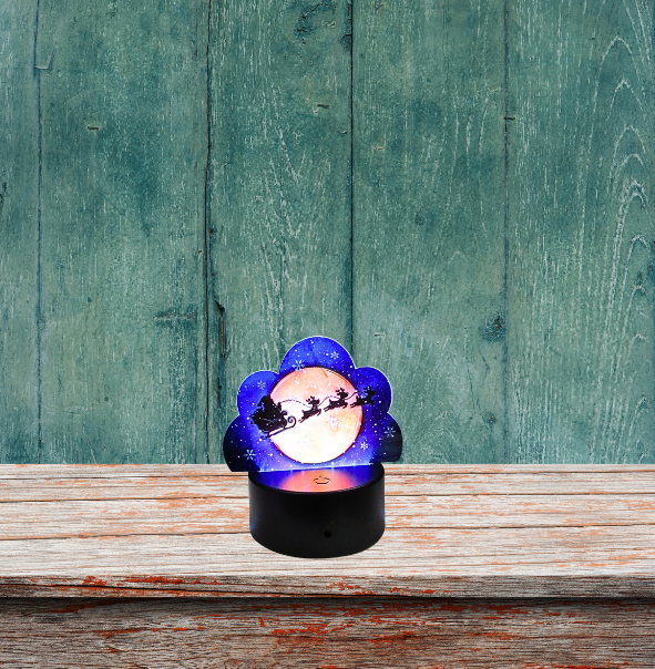 Santa Themed Acrylic Cloud Shaped Sublimated Light Base