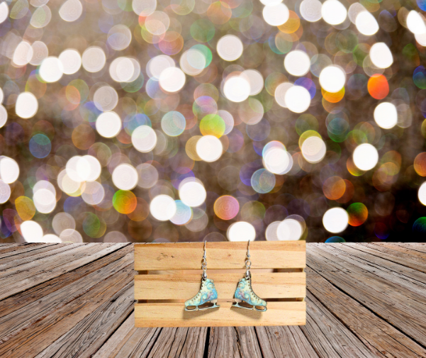 Ice Skate Shaped Sublimated Earrings 1 inch