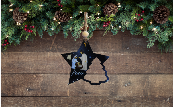 Star with tree Shaped Sublimated Ornament