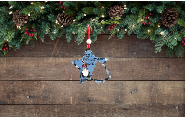 Star with tree Shaped Sublimated Ornament