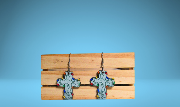 Cross with Lights Shaped MDF Sublimated Earrings