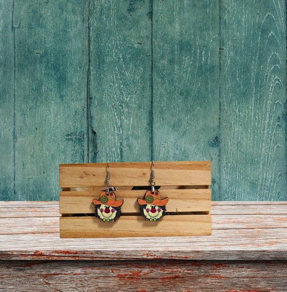 Cowboy Scarecrow Head Shaped Sublimated Earrings