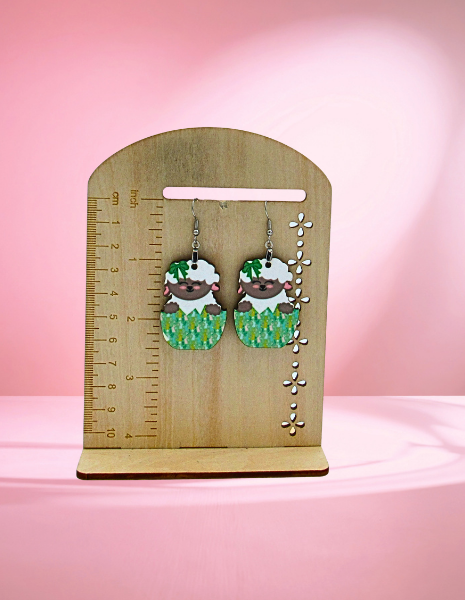 MDF-Sheep in an Egg Shaped Sublimated Earrings 1.5 inch