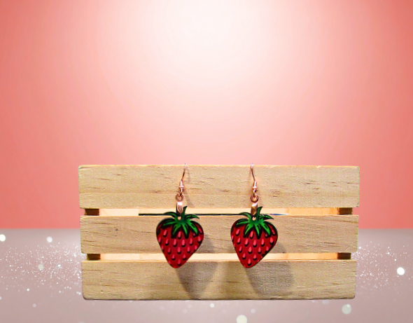 MDF-Strawberry Shaped Sublimated Earrings 1 inch