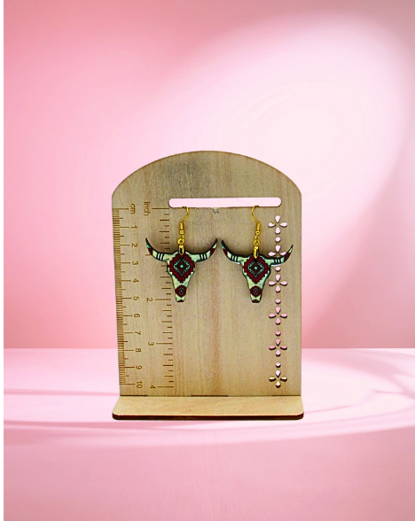 MDF-Steer Head Shaped Sublimated Earrings 1.5 inch
