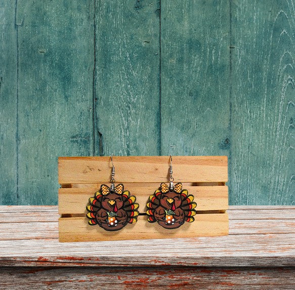 Turkey with Bow Shaped Sublimated Earrings 1.5 inch