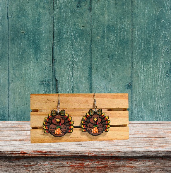 Turkey with Bow Shaped Sublimated Earrings 1.5 inch
