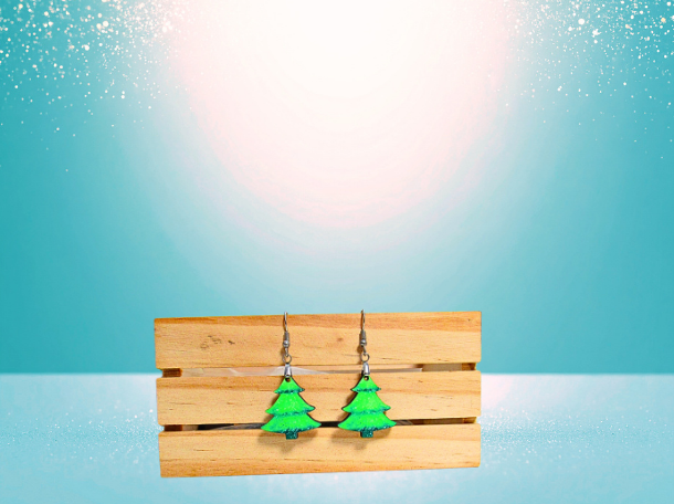 MDF-Christmas Tree Shaped Sublimated Earrings 1 inch
