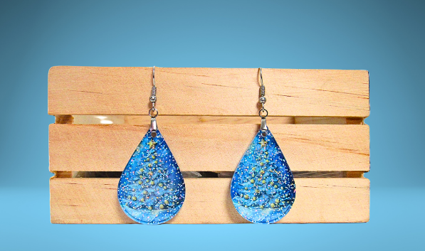 Glitter Acrylic Teardrop Shaped Sublimated Earrings 1.5 inch