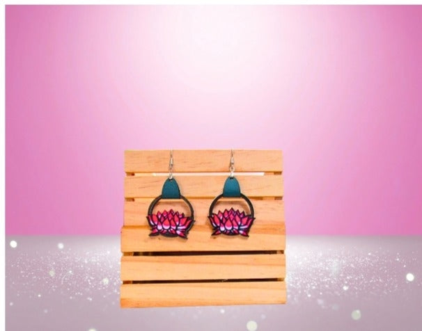 MDF-Round Lotus Shaped Sublimated Earrings 1.5 inch