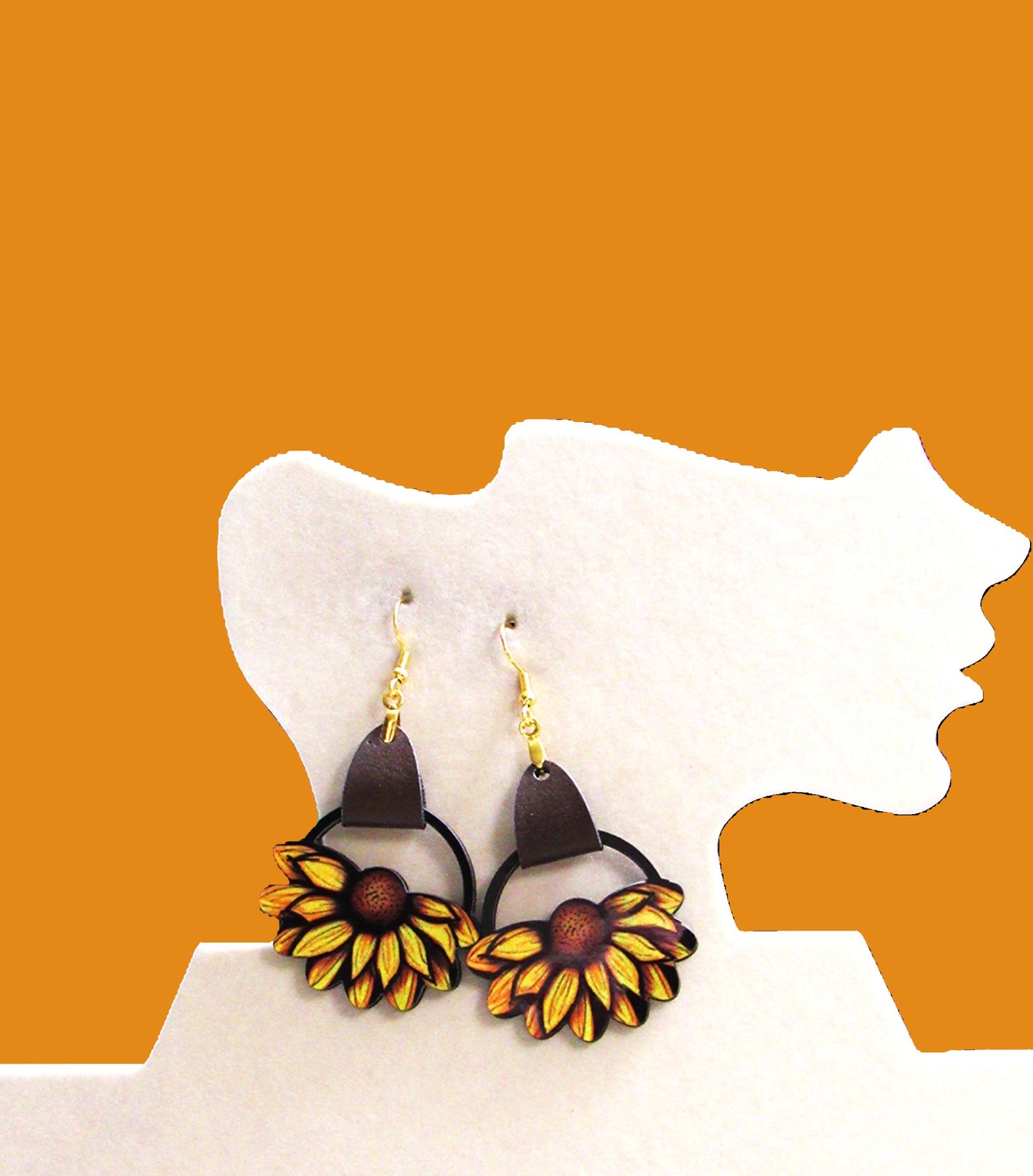 Round Sunflower Shaped Sublimated Earrings
