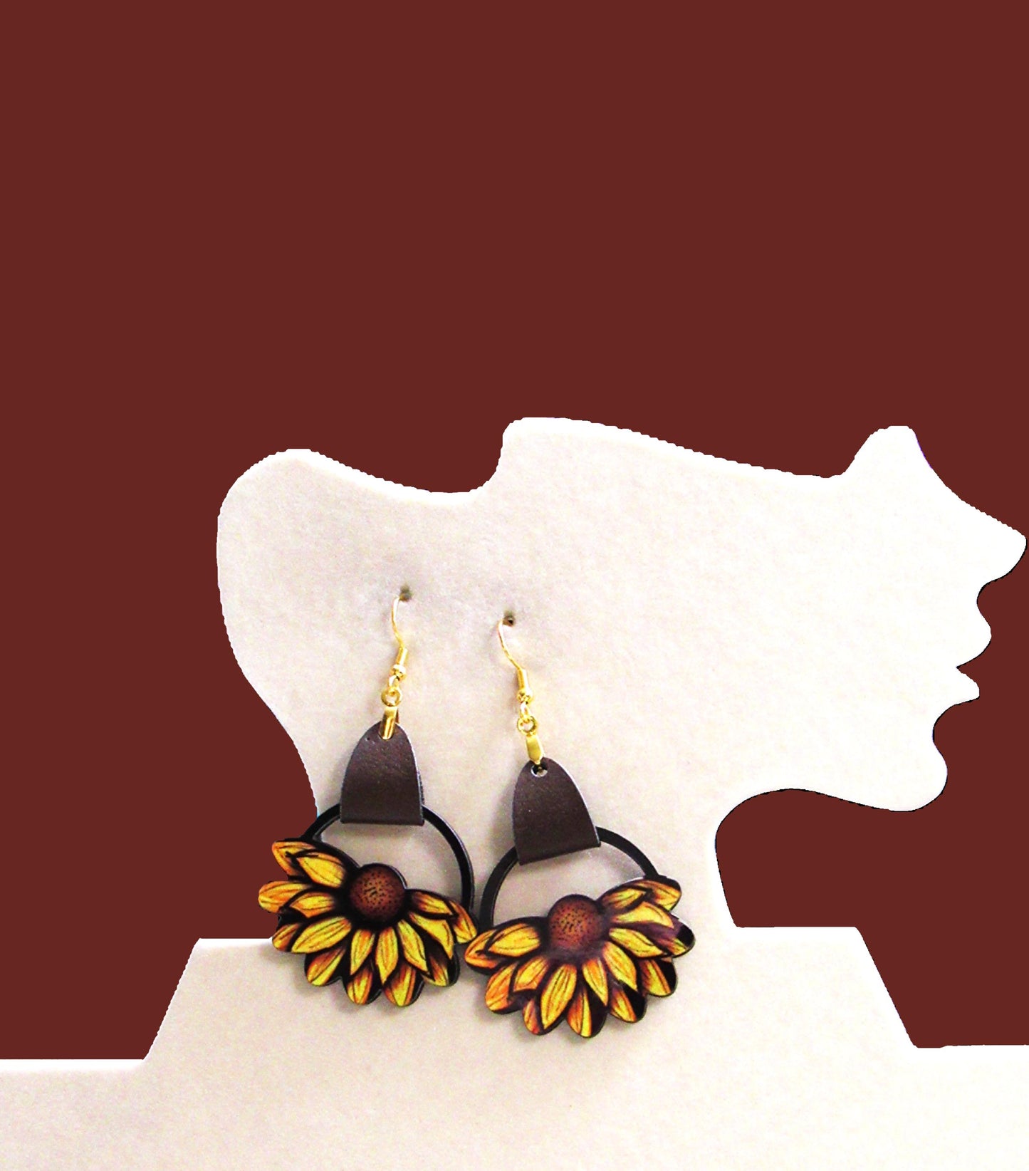 Round Sunflower Shaped Sublimated Earrings
