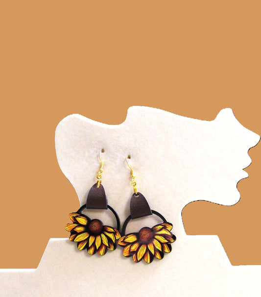 Round Sunflower Shaped Sublimated Earrings