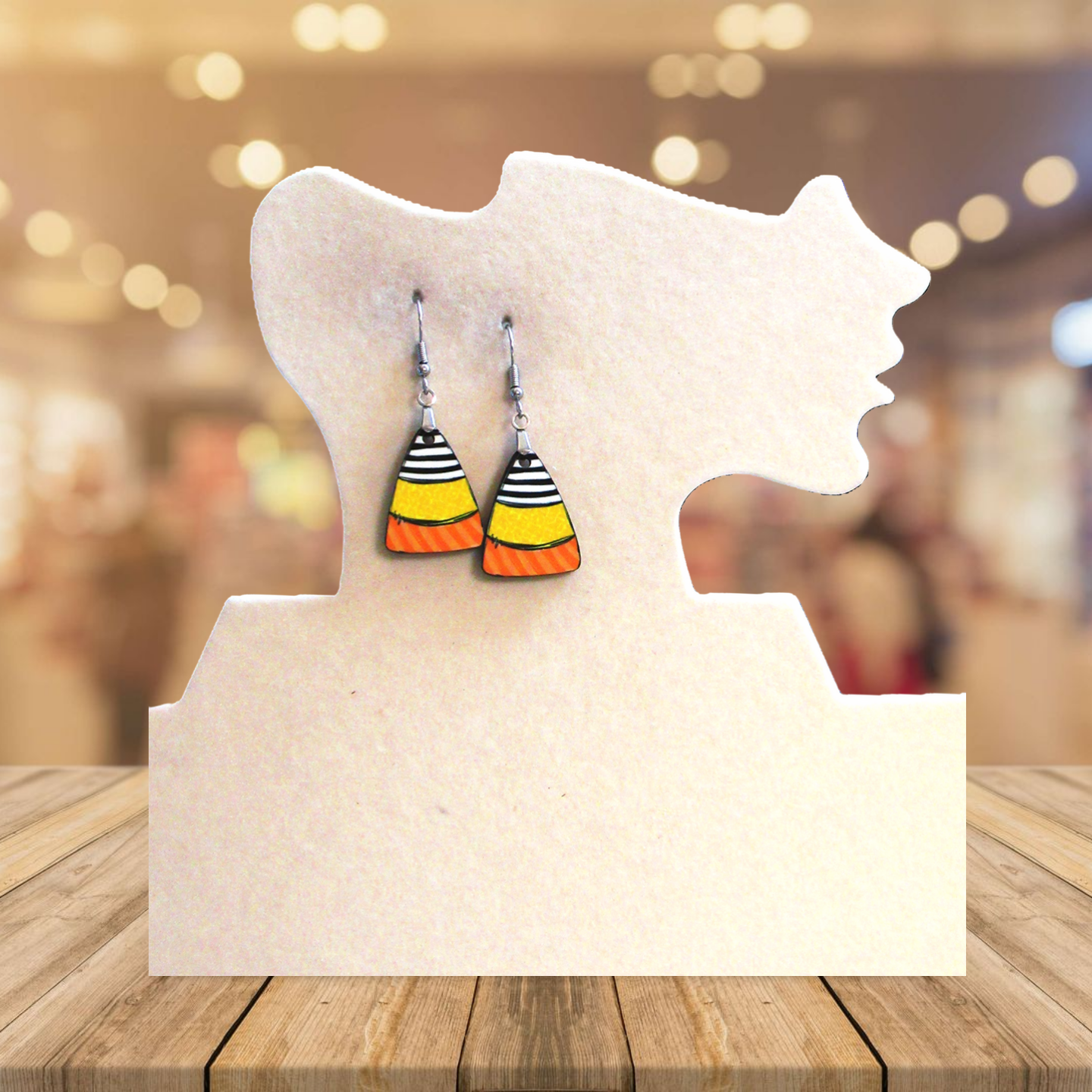 Candy Corn Shaped Sublimated Earrings 1 inch