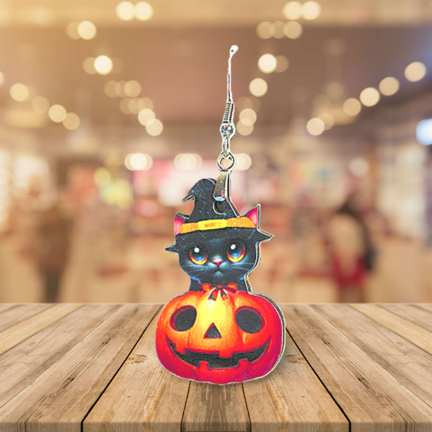 Cat in a Pumpkin Shaped Sublimated Earrings