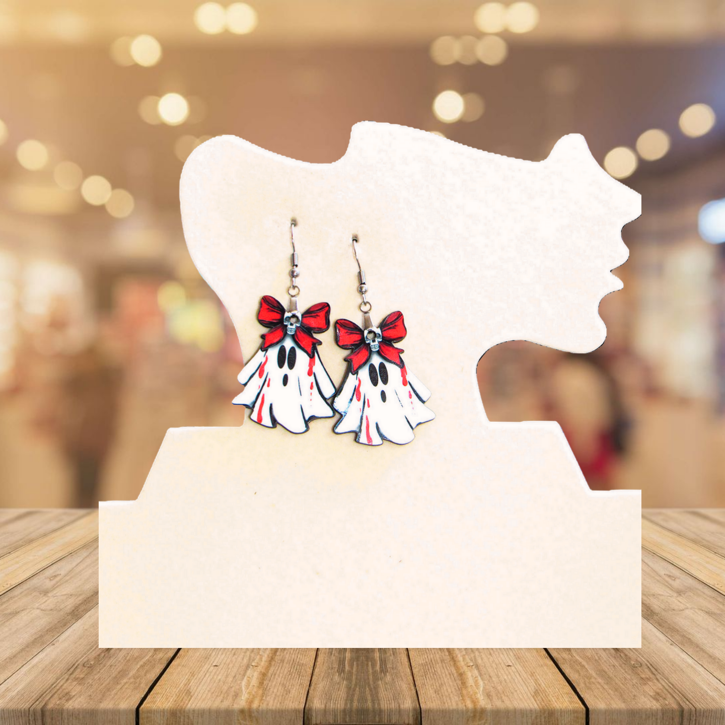 Ghost with Bow Shaped Sublimated Earrings 1.5 inch