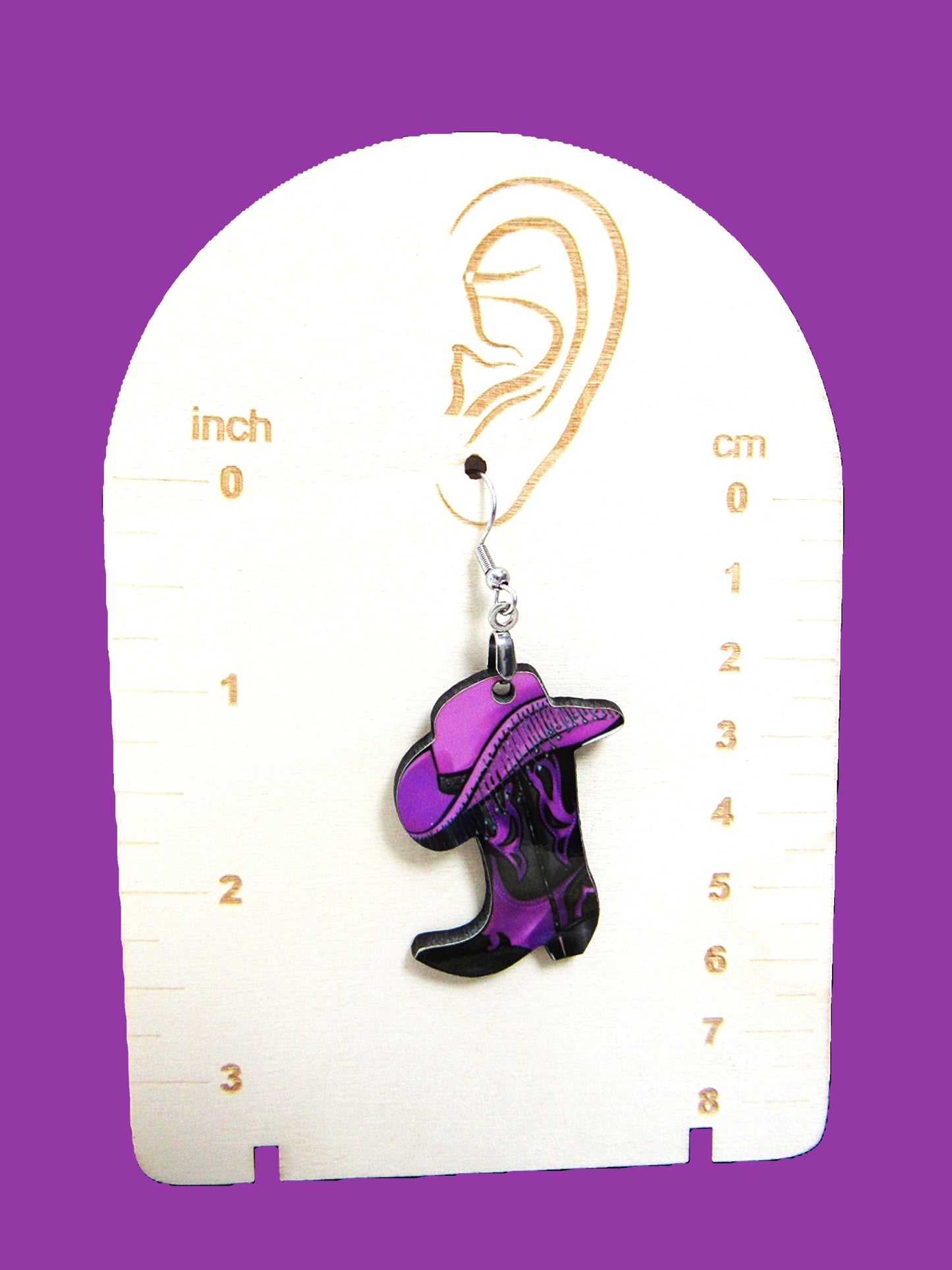 Cowboy Boot with Hat Shaped Sublimated Earrings 1.5 inch