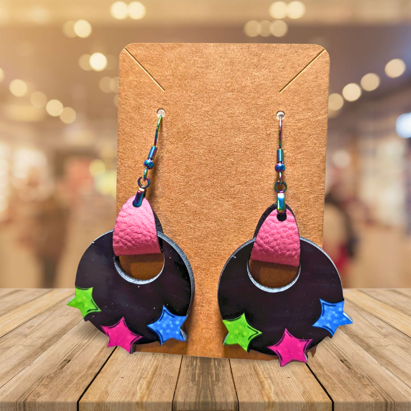 Boho Round Star Shaped Sublimated Earrings