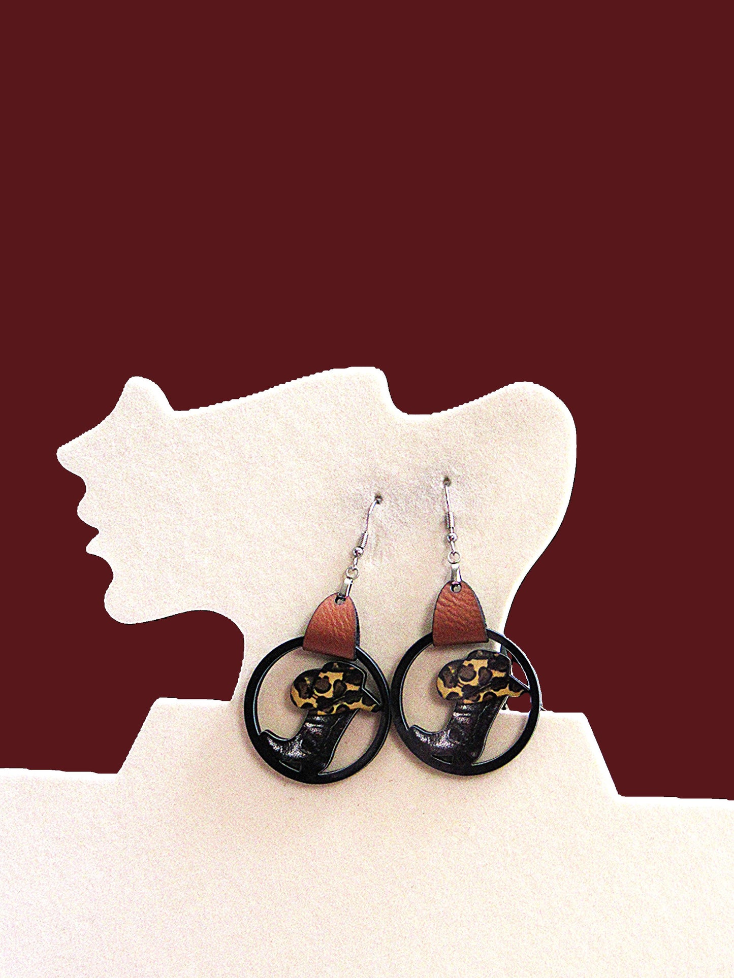 Faux Leather Cowboy Boot and Hat Earring