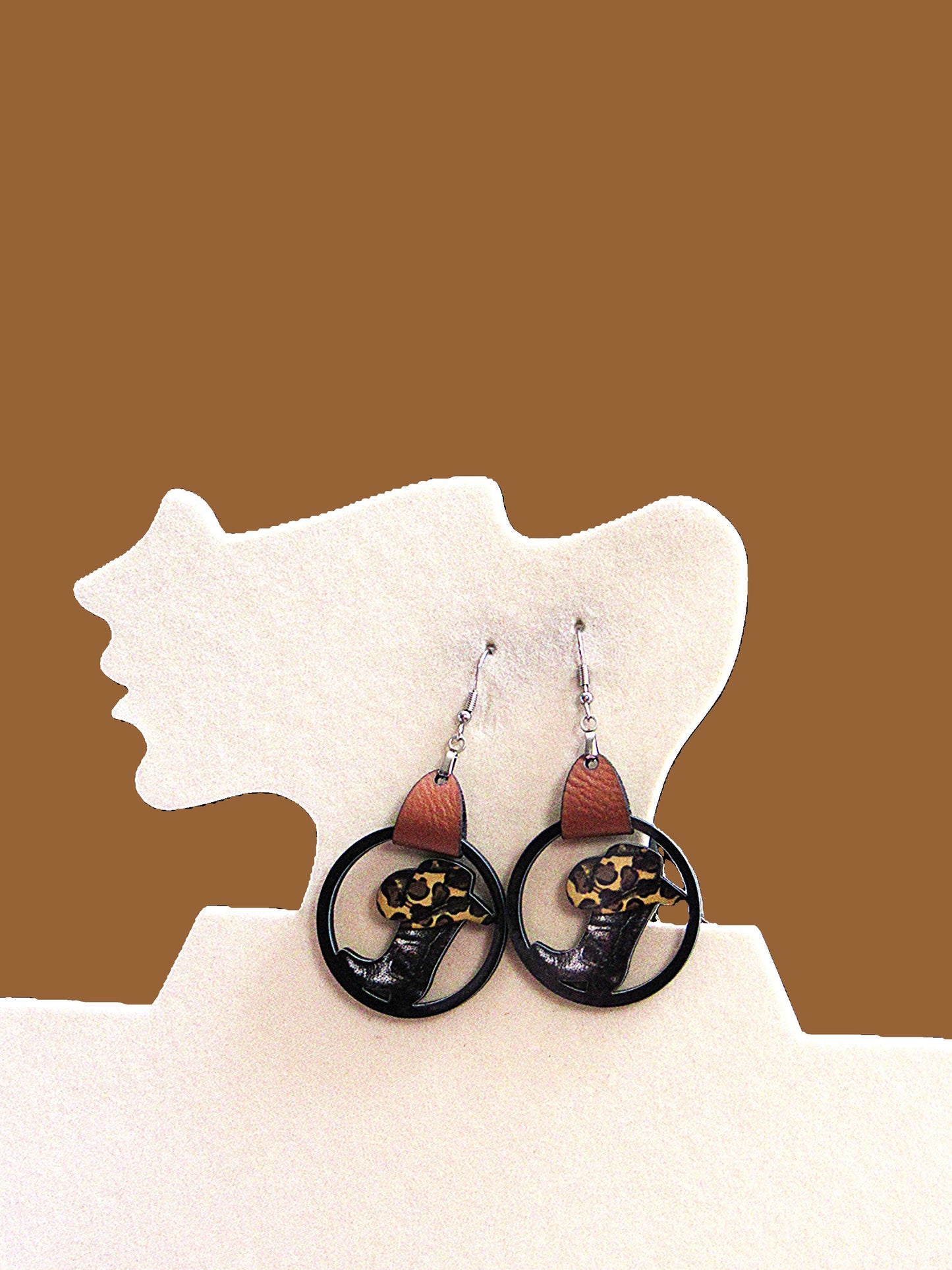 Faux Leather Cowboy Boot and Hat Earring