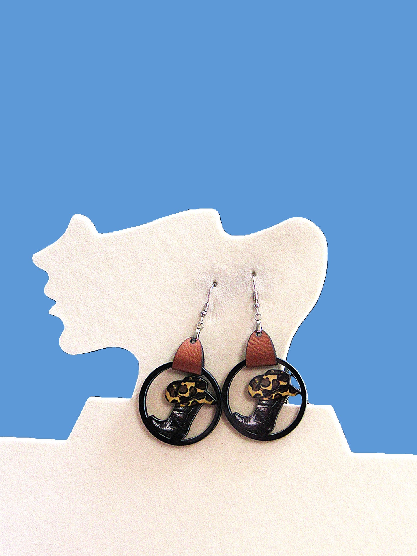 Faux Leather Cowboy Boot and Hat Earring