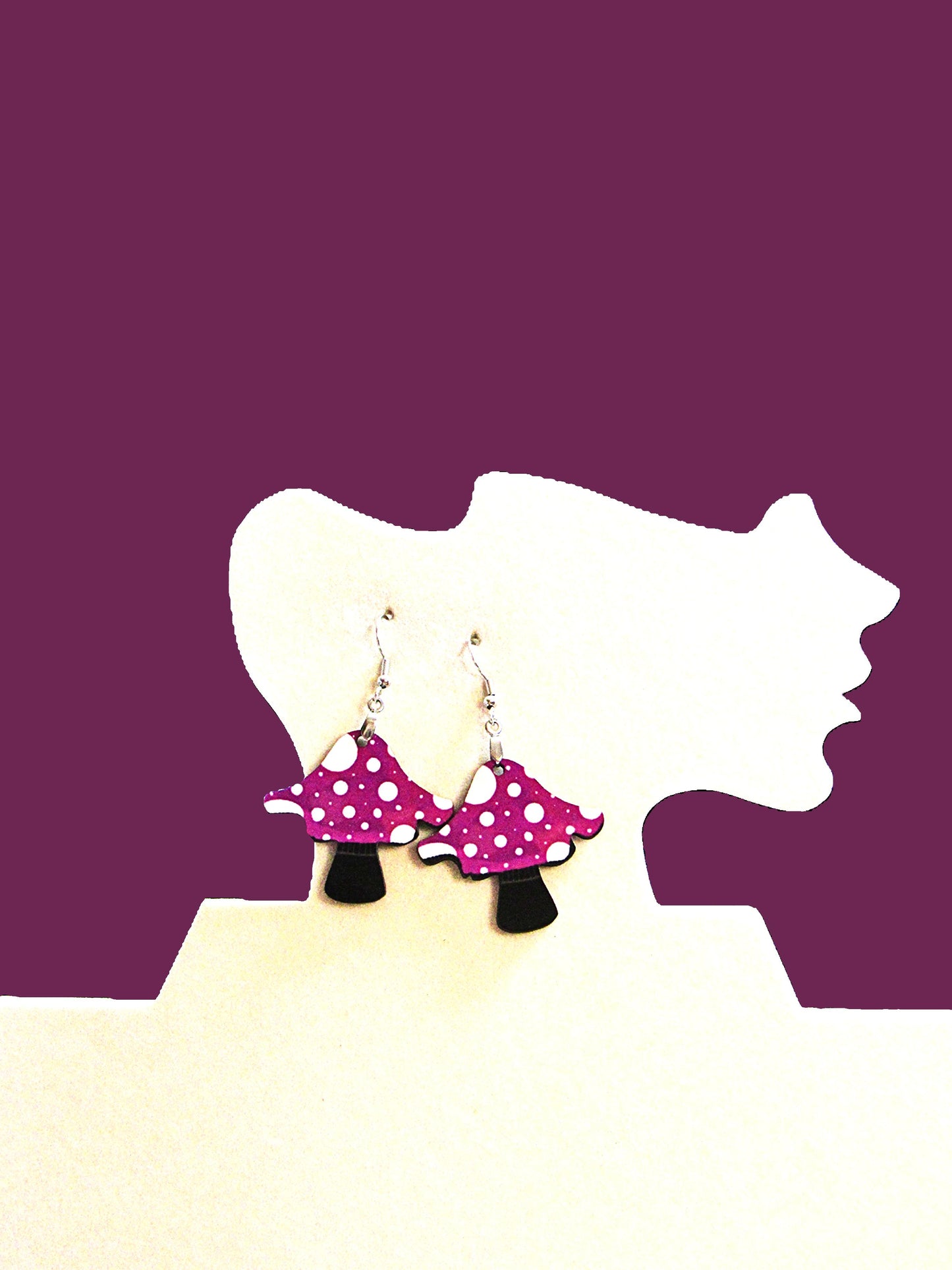 Distressed Mushroom Shaped Sublimated Earring 1.5 inch