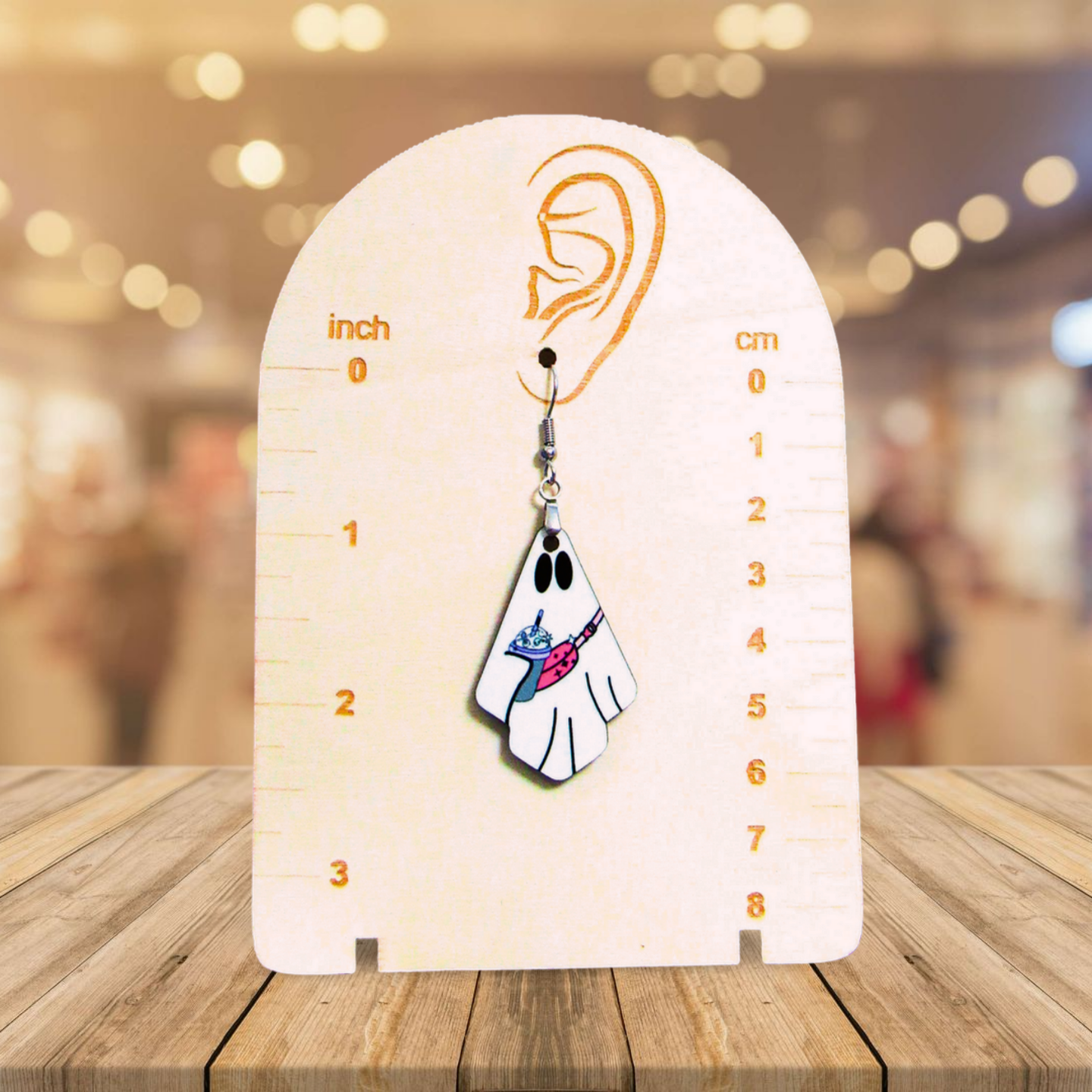 Ghost Fan Shaped Sublimated Earrings 1.5 inch