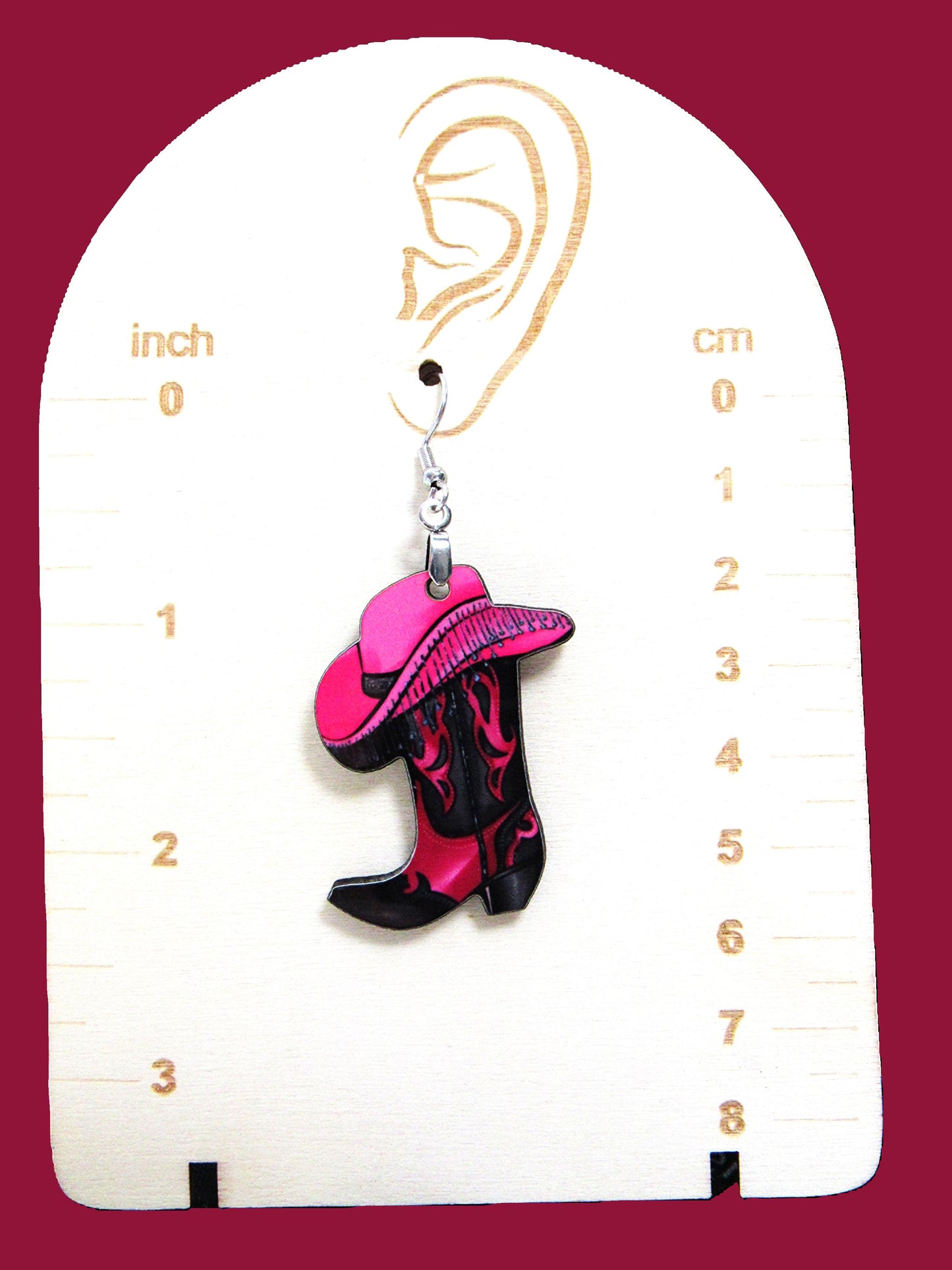 Cowboy Boot with Hat Shaped Sublimated Earrings 1.5 inch