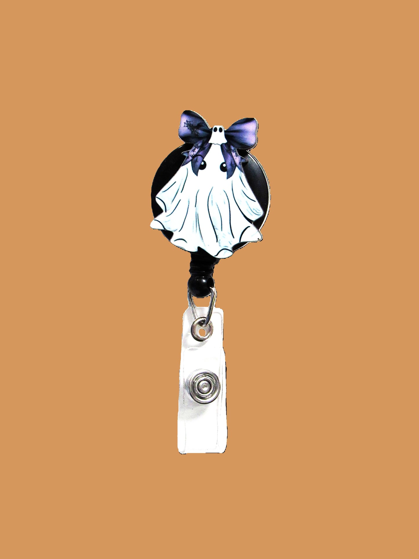 Ghost with Bow Shaped Sublimated Badge Reel