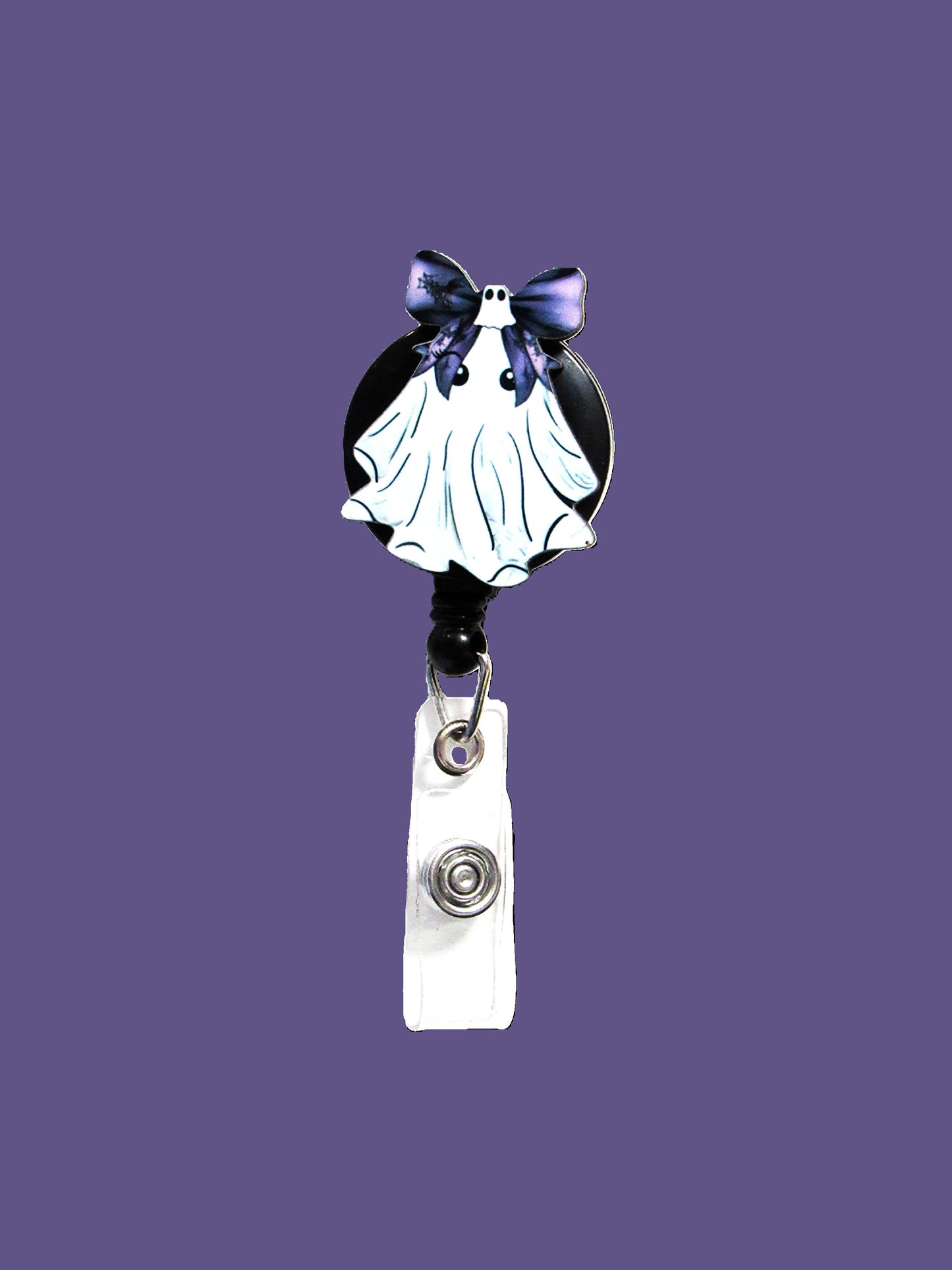 Ghost with Bow Shaped Sublimated Badge Reel