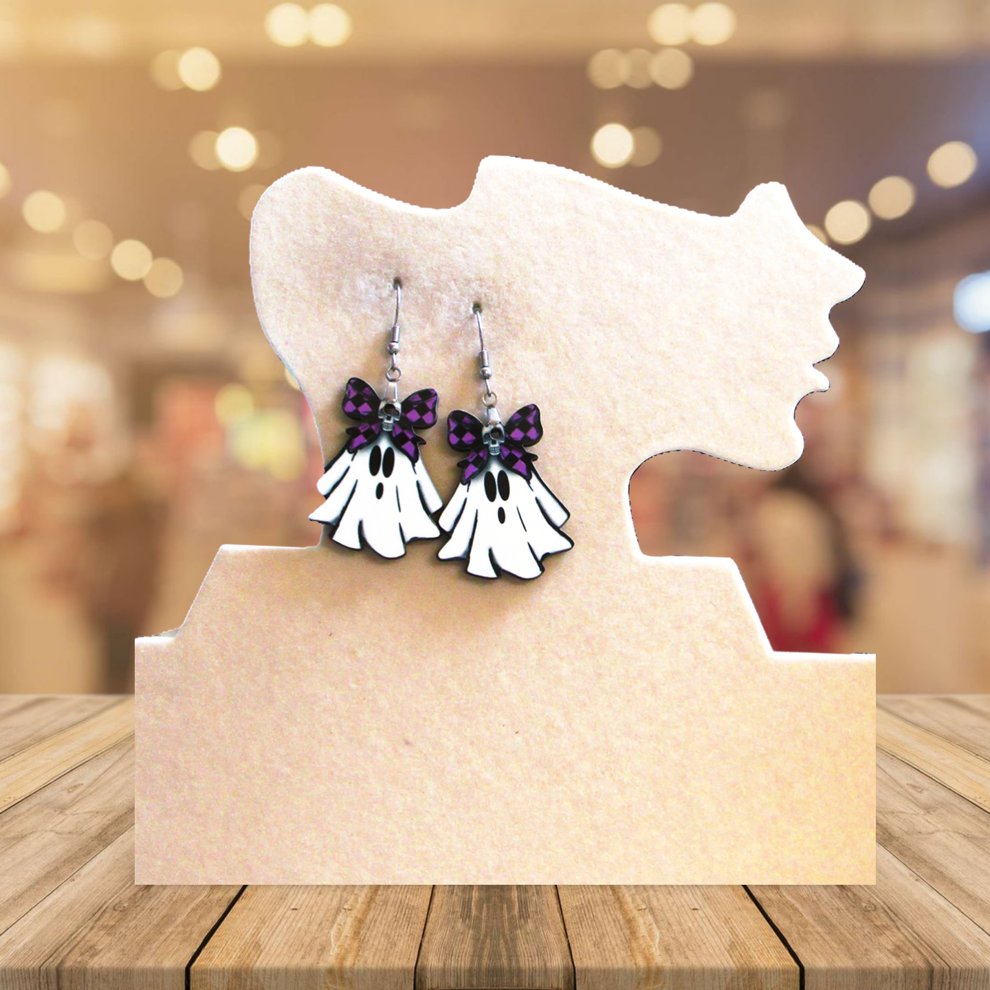 Ghost with Bow Shaped Sublimated Earrings 1.5 inch