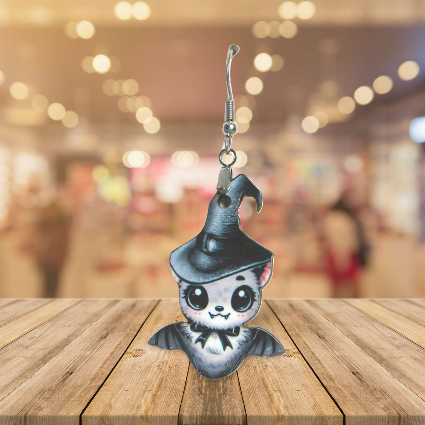 Bat with Witch Hat Shaped Sublimated Earrings 1.5 inch