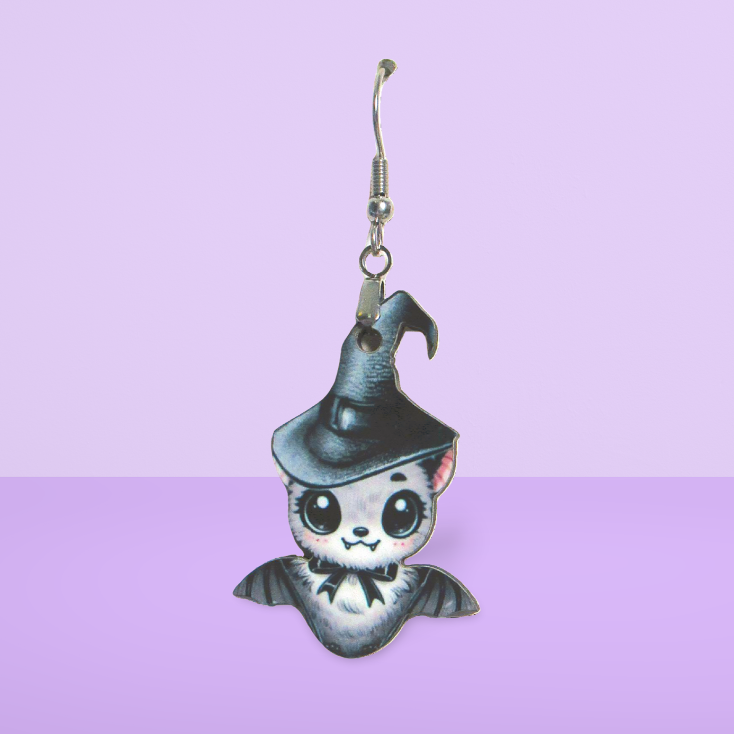 Bat with Witch Hat Shaped Sublimated Earrings 1.5 inch