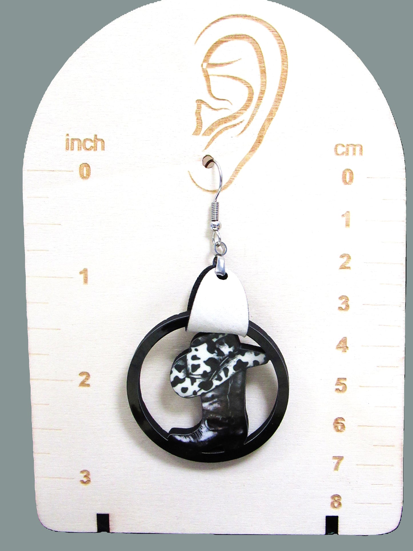 Round Cowboy Boot and Hat Shaped Sublimated Earring
