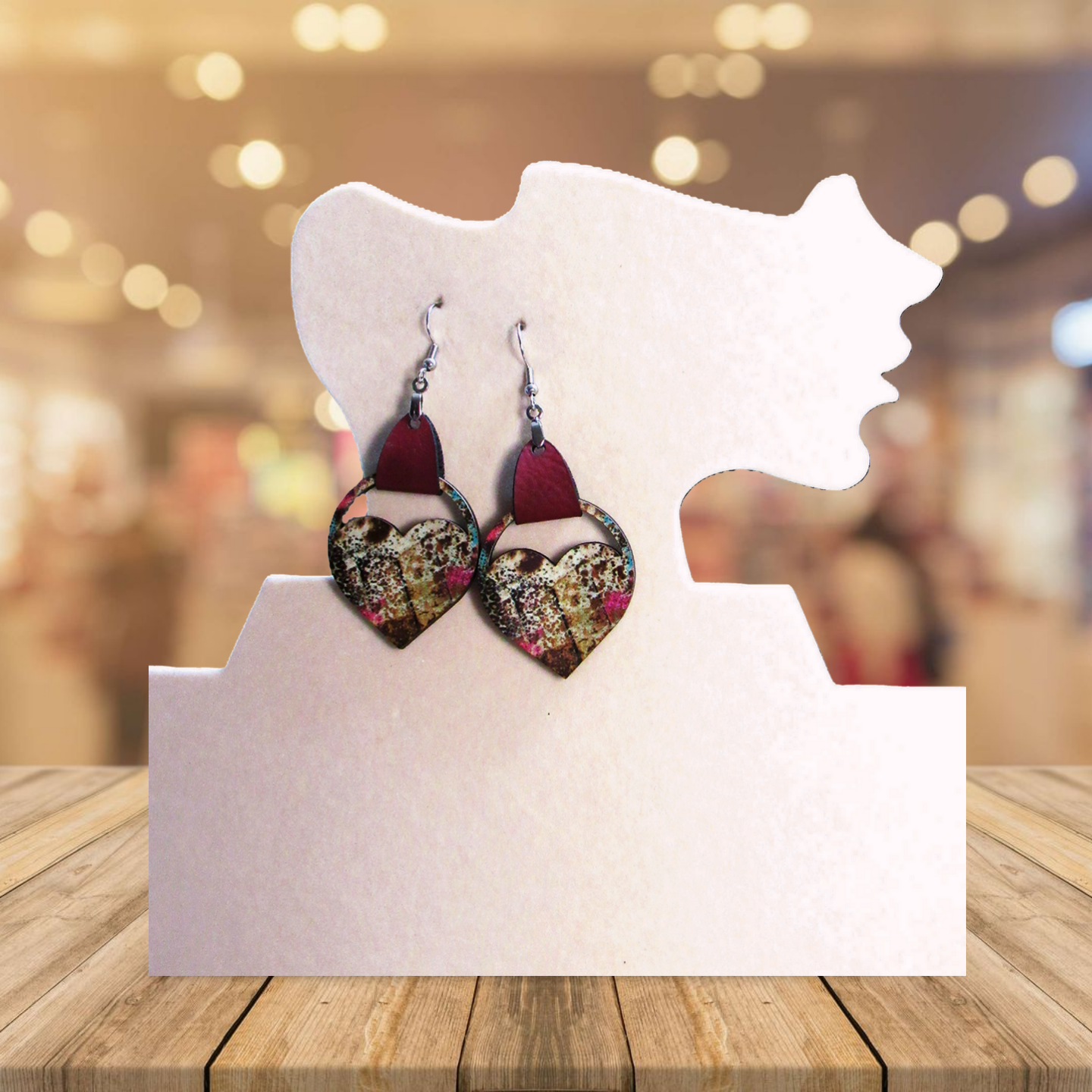 Round Heart Shaped Sublimated Earring