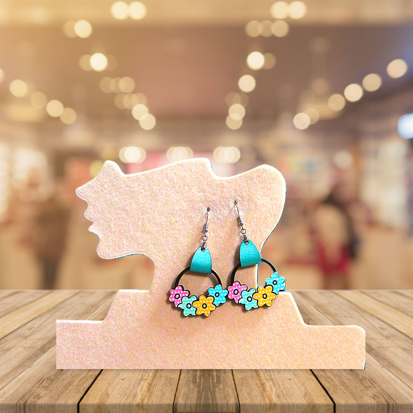 Round Flower Cluster Shaped Sublimated Earrings