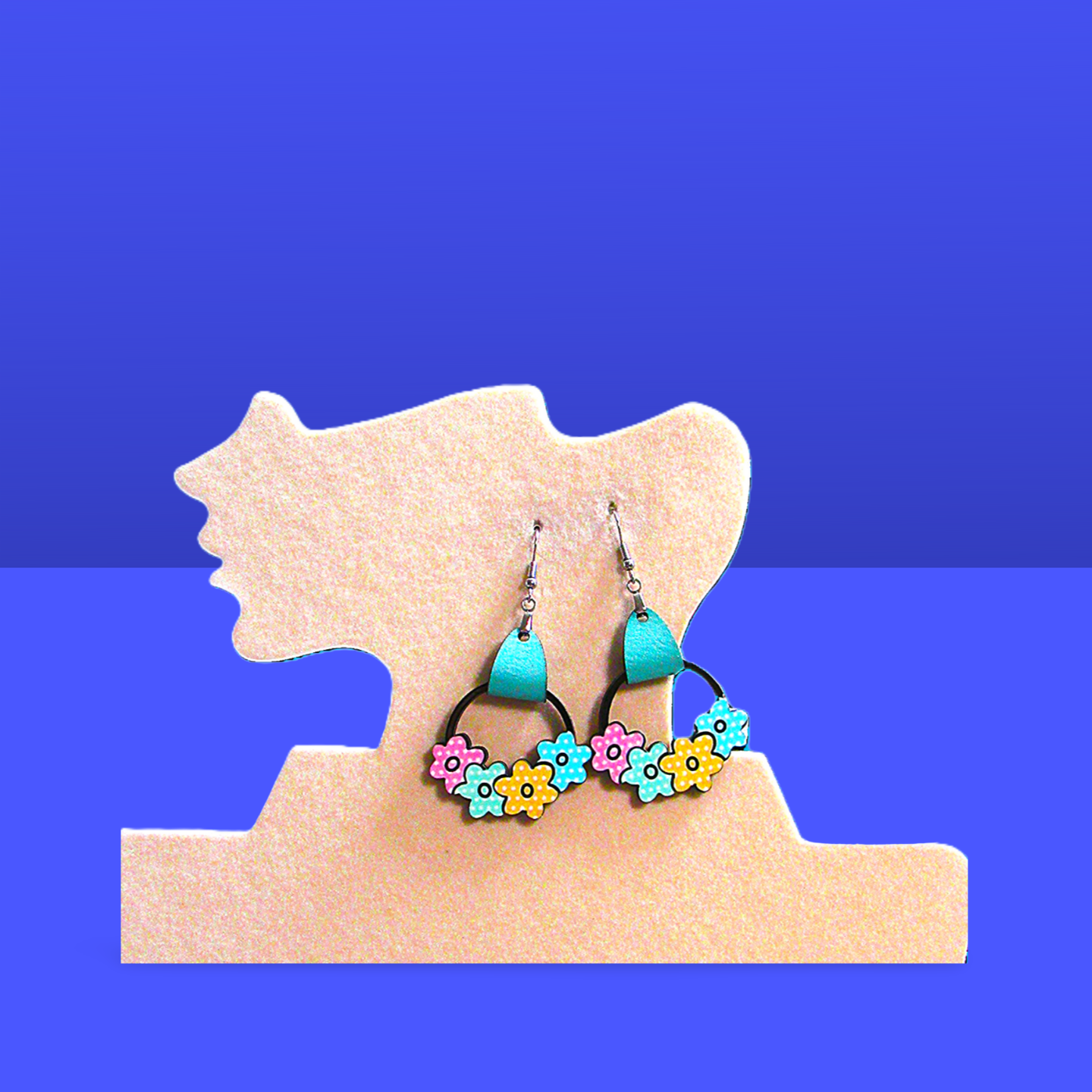 Round Flower Cluster Shaped Sublimated Earrings