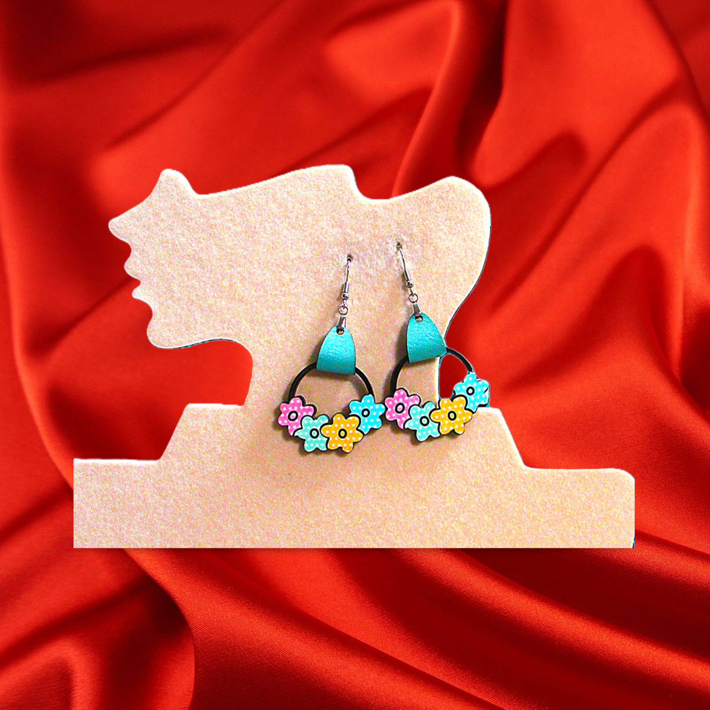 Round Flower Cluster Shaped Sublimated Earrings