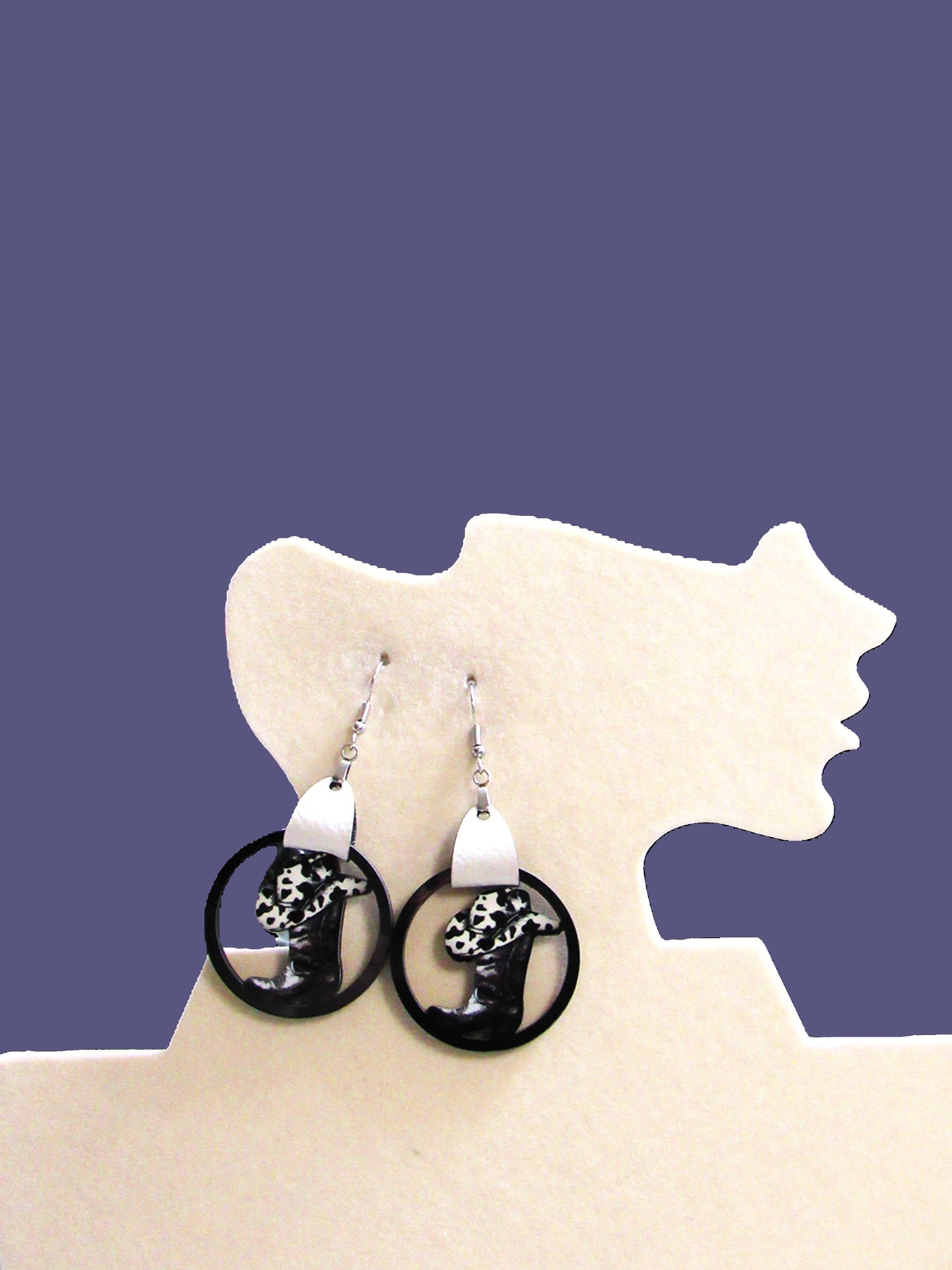 Round Cowboy Boot and Hat Shaped Sublimated Earring