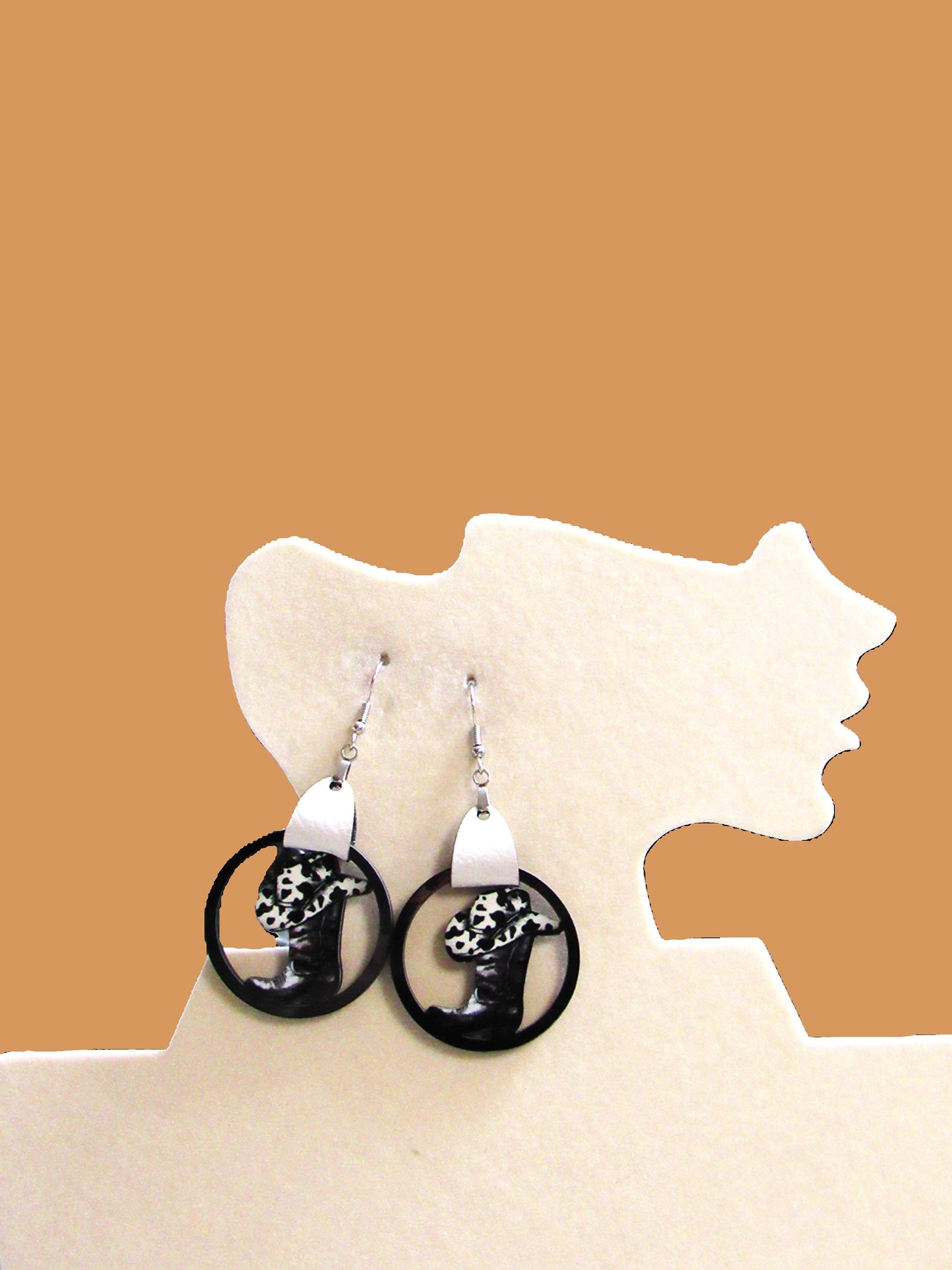 Round Cowboy Boot and Hat Shaped Sublimated Earring
