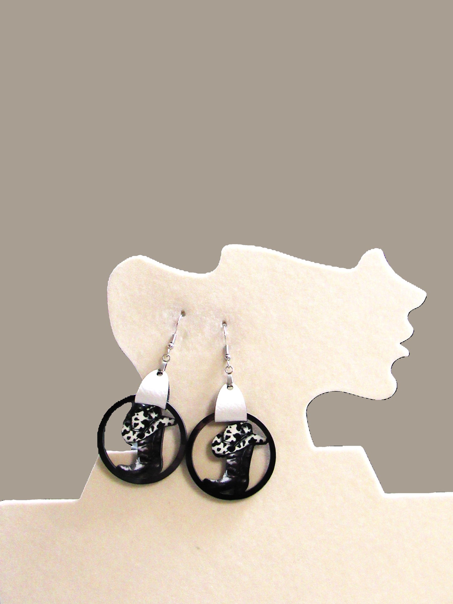 Round Cowboy Boot and Hat Shaped Sublimated Earring