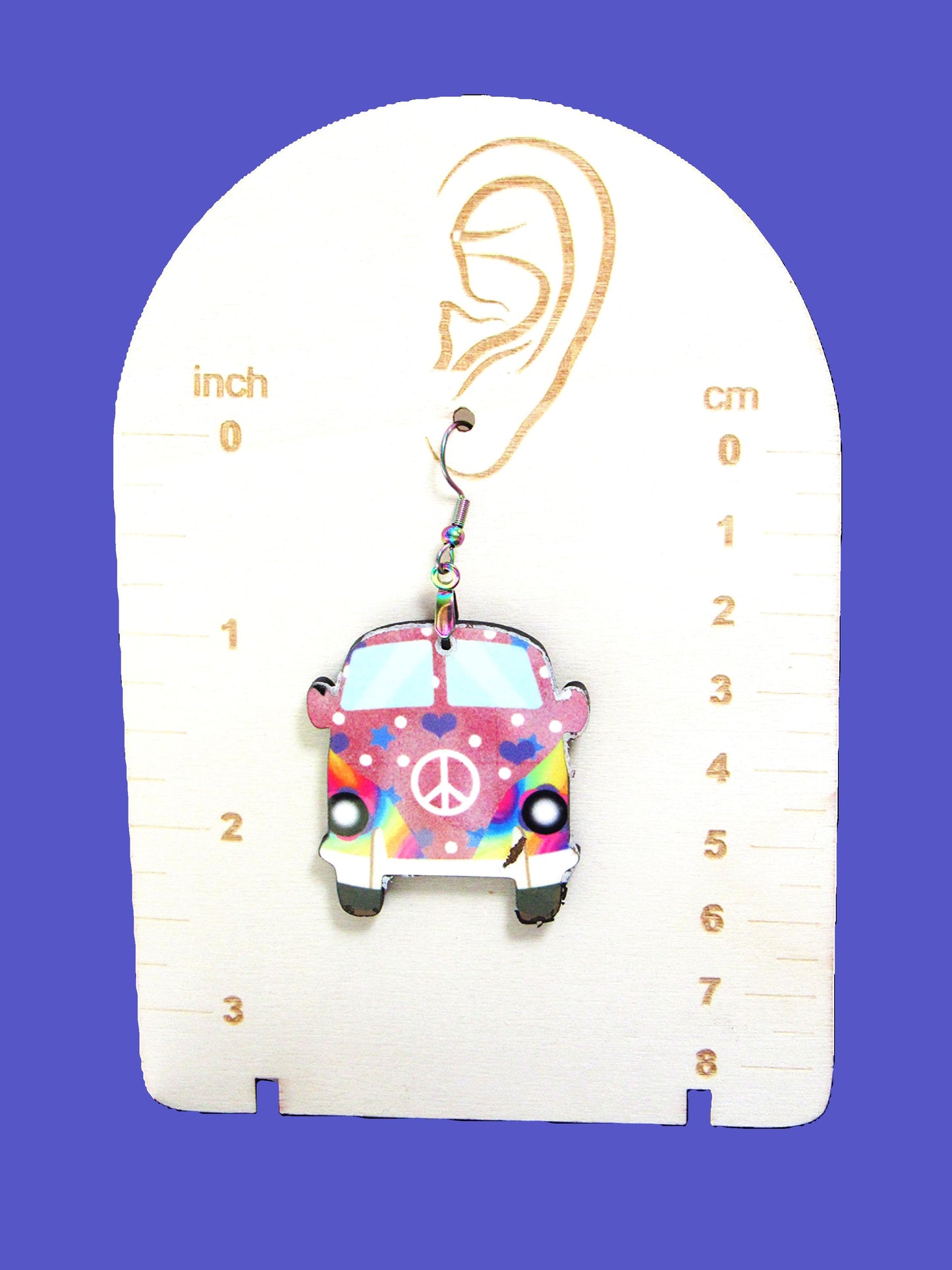 Hippie Van Shaped Sublimated Earrings 1 1/2 inch