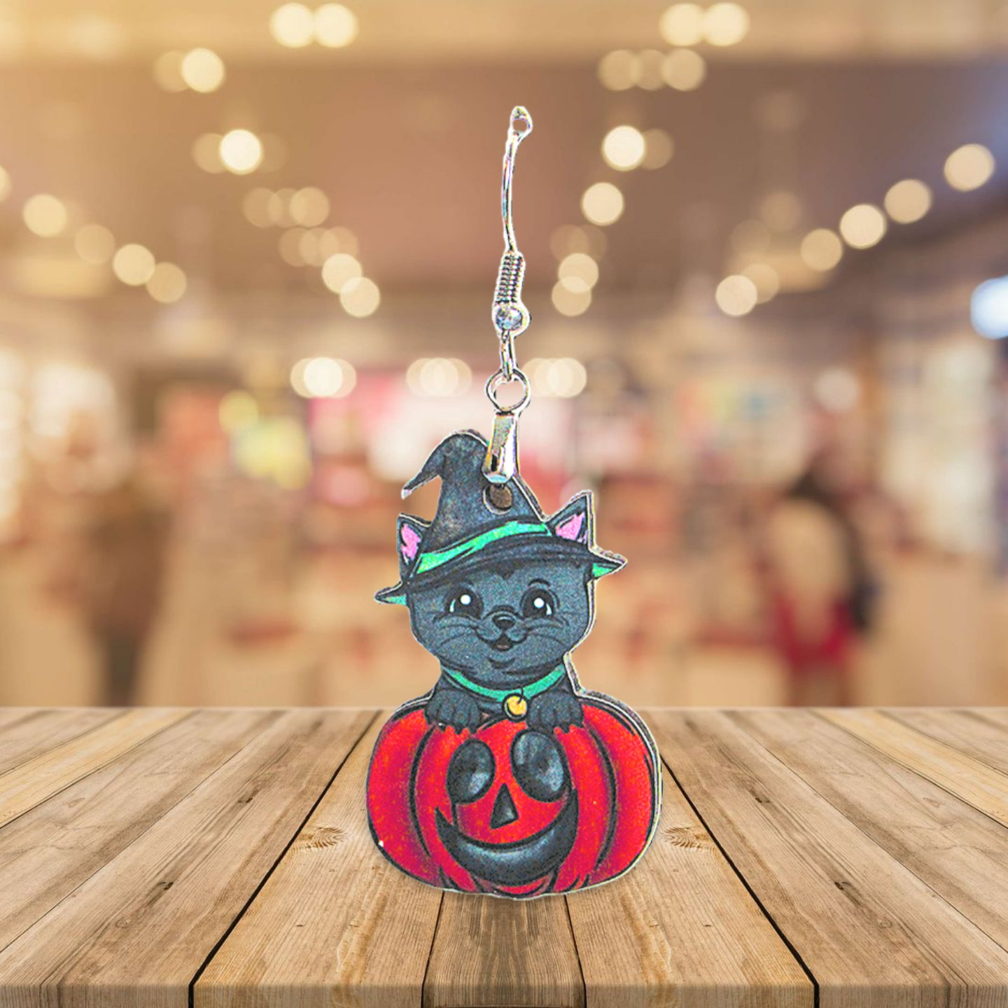 Cat in a Pumpkin Shaped Sublimated Earrings