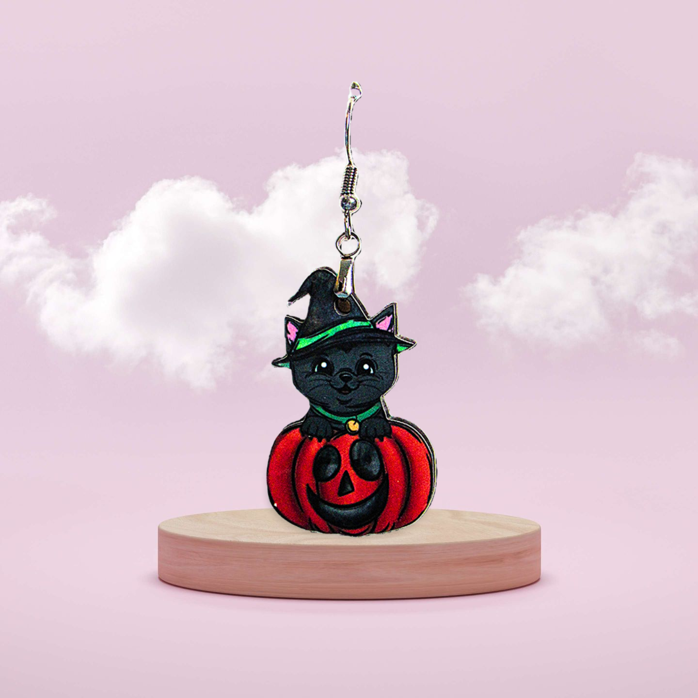 Cat in a Pumpkin Shaped Sublimated Earrings