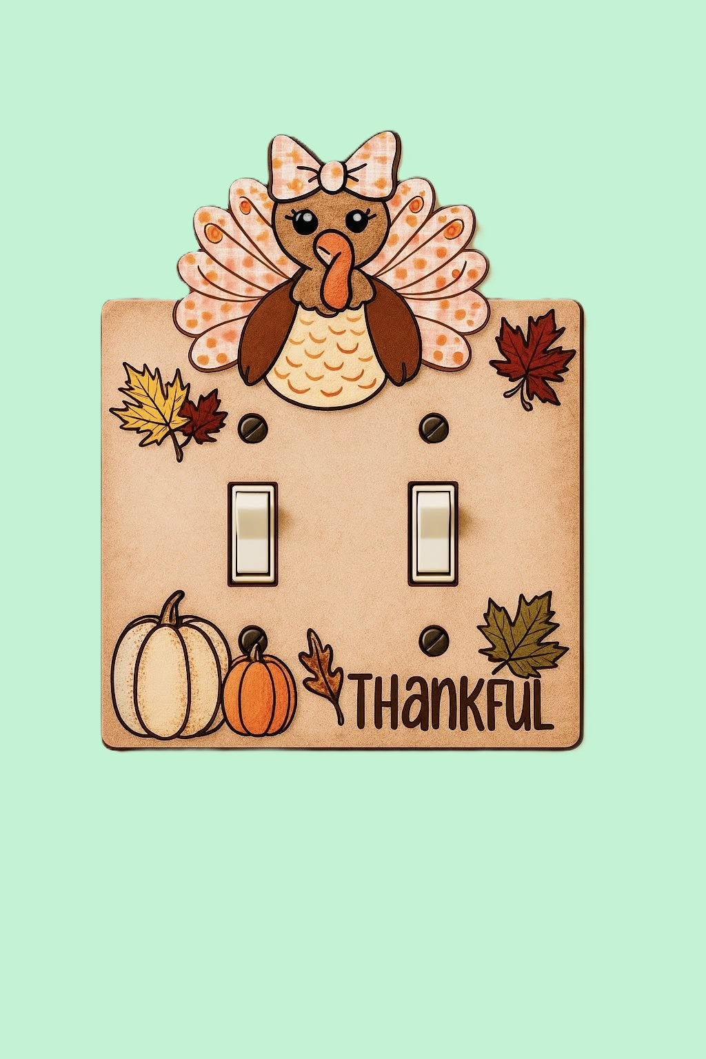 Turkey with Bow Shaped Sublimated Double Light Switch Plate