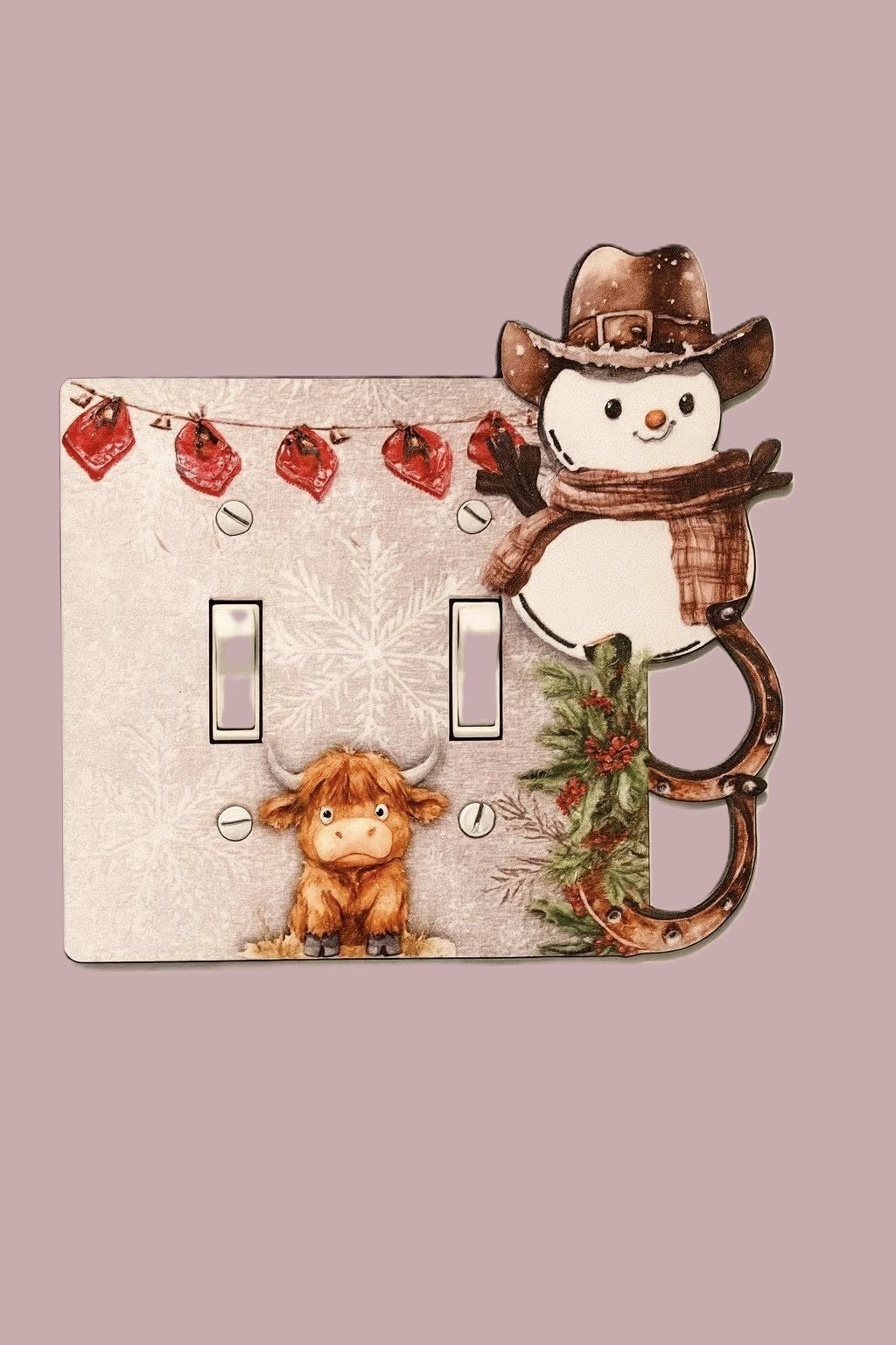 Cowboy Snowman Shaped Sublimated Double Light Switch Plate
