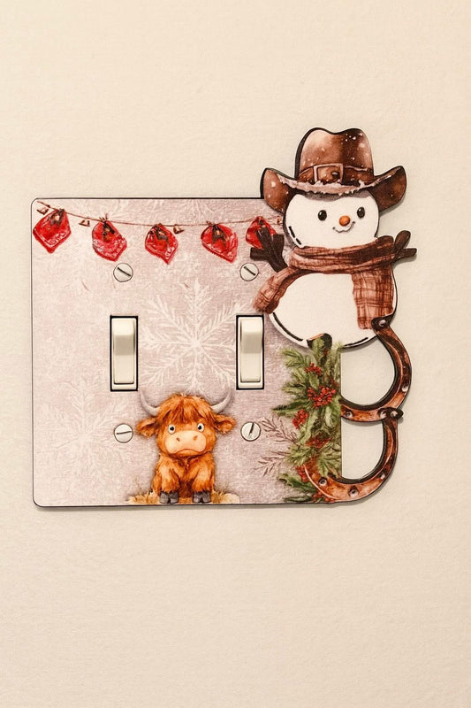 Cowboy Snowman Shaped Sublimated Double Light Switch Plate