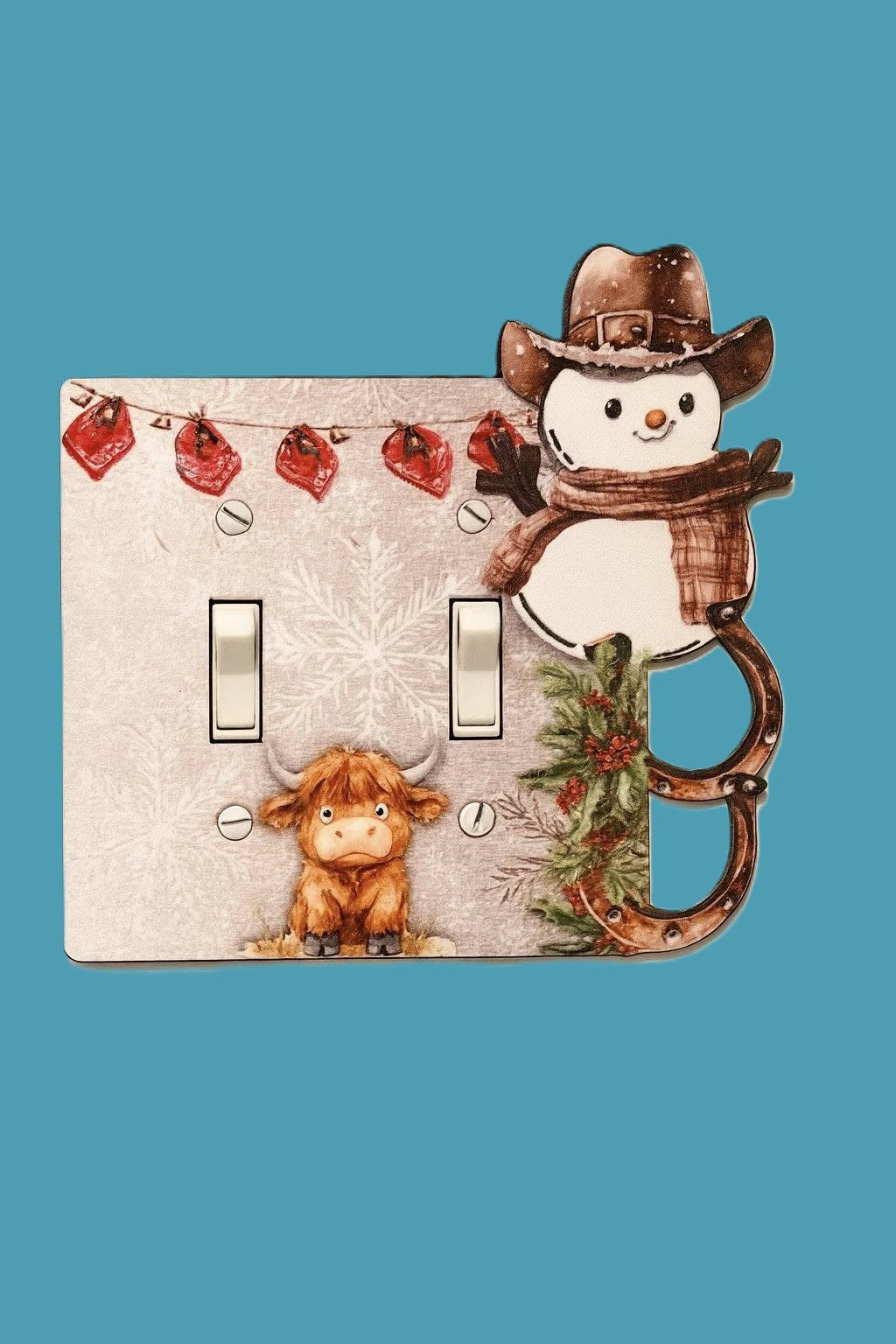 Cowboy Snowman Shaped Sublimated Double Light Switch Plate